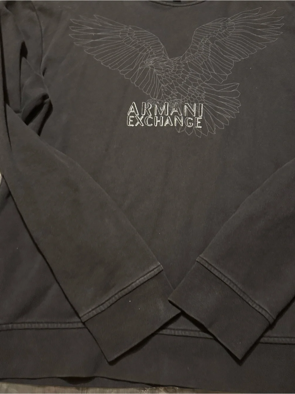 Armani Exchange Men's Charcoal Black Crewneck with Eagle Embroidery